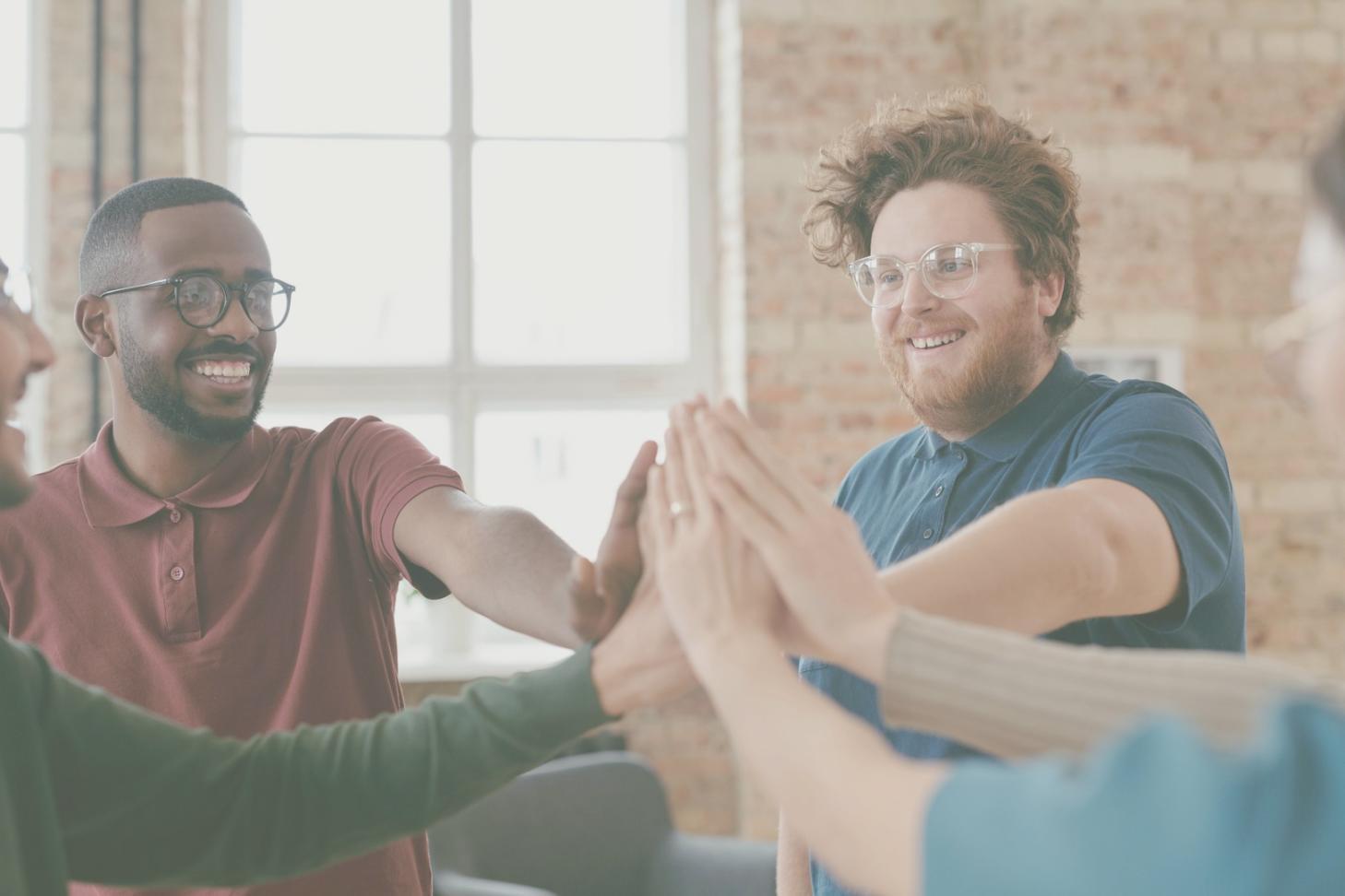 Professional trade show booth with branded materials and displays